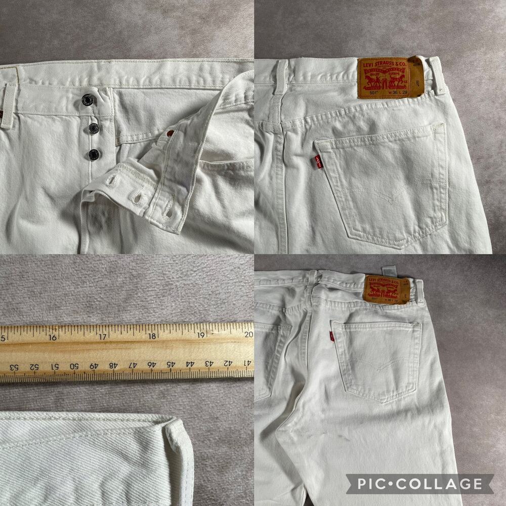 Vintage Levi’s 501 Button Fly White Denim Jeans 36x28 - Picture 7 of 8